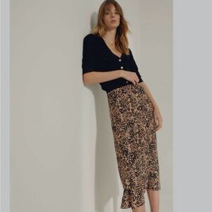 Aritzia Wilfred Leopard High Rise Midi Skirt